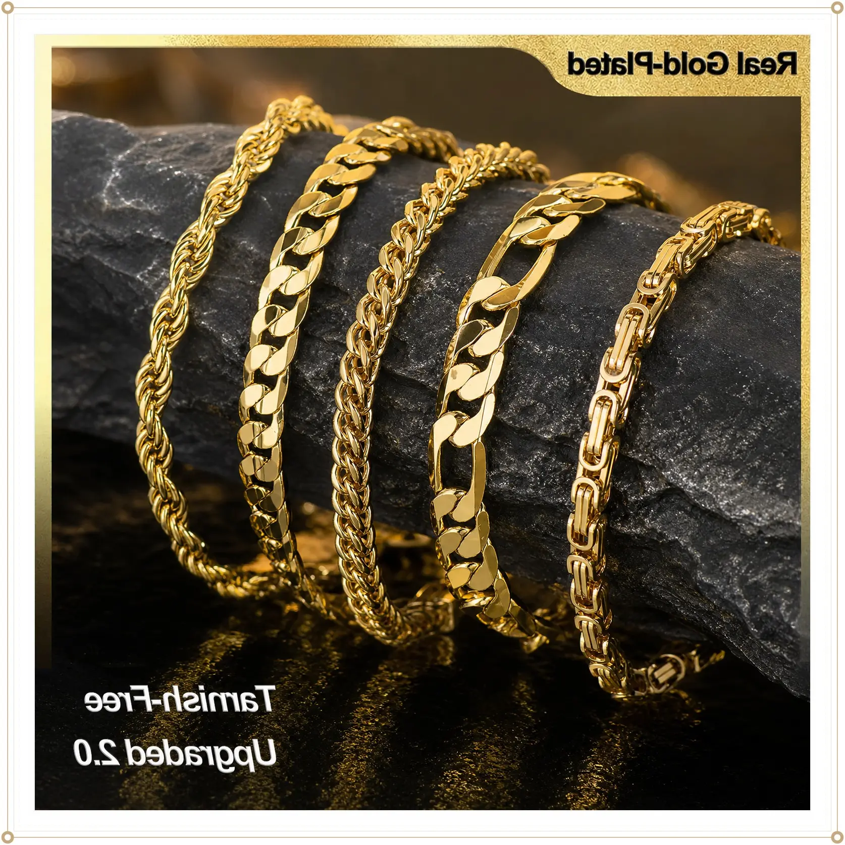 Holylegend 14K Gold-Plated Rope, Figaro, Cuban Concave, Franco, Byzantine Bracelet, Twisted cable bracelet,Elegant jewelry bracelet, 8" Length, 6 mm/8 mm/10 mm Width,Diamond Cut,Father's Day Gift