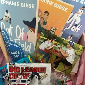 Complete North Bay Series Book Box with signed paperback copies of Out of Left Field, Right as Rain, and Way Off Base and matching swag for every book