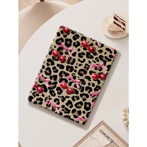 Leopard & Cherry Print IPad Tablet Case Compatible with Ipad 10th Gen,ipad Mini 4/5/6, 2024 Air 11inch, 11th 2025, 2019/2020/2021 10.2inch, Air 5/6/7, and Samsung Series, Automatic Wake Up/Sleep/Pen Slot, Trid-fold Protective Tablet Case