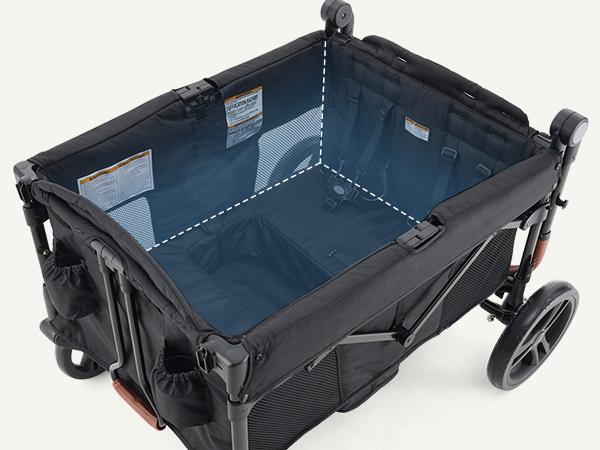 HARPPA Foldable 4 Seater Stroller Wagon, Mosquito Net & Canopy UPF50+, Stroller for Baby Toddler with Storage Bag, All-Terrain Wheels, Adjustable Handle & Cup Holder, Snack Tray