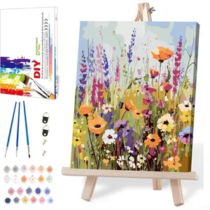 Flowers Paint by Numbers for Adults with Framed Canvaswith Easel,Paint by Number on Canvas,DIY Acrylic Oil Painting Kits with Brushes Nice Gift Box for Wall Decor(12x16 Inch)
