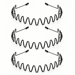 Metal Headband for Hair Control, Adjustable Wavy Zigzag Hair Bands, Non-Slip Elastic Metal Hair Band for Sports, Workout, Running & Yoga, Daily Hair Management (3 Pack)