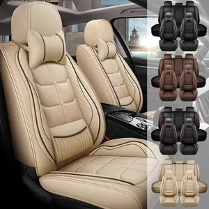 For Toyota Tacoma/ 4Runner/ RAV4 /Honda /Hyundai/Elantra/Tucson/Sonata/Accent/Car Seat Covers Full Set,Nappa Leather Breathable Front Back Rear Seat Cushion,Car Seat Protector With Removable Headrest,Universal Fit For Most Cars