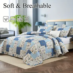 Wings of Spring Reversible Quilt Bedding Set - Premium Stitched Quilted  Coverlet with 2 Pillow Shams,Vibrant Digital Print Bedspread, No Shrinkage & Anti-deform Soft All Season Bed Set for Queen/King Size Bedroom De