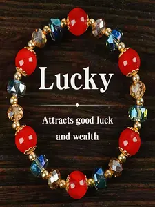 Colorful Crystal Lucky Bracelet, Heavy Beaded Protection Jewelry, Special Occasions Gift, Blue Colorblock Design, Aventurine Halloween Holiday, Healing Crystal Bracelet