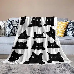 Cute Black Cat Lover Cat Mom Blanket, Ultra-Soft Cozy Portable Fuzzy Flannel Throw Blankets for Couch Sofa Bed Living Room All Seasons Use 60"x50" b1212