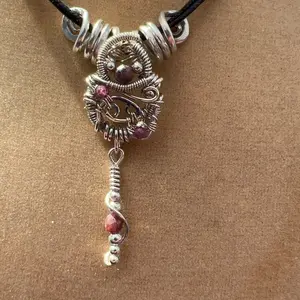 Ruby Sterling Silver  Pendant Necklace  with July birthstone Ruby, cancer zodiac symbol, one of a kind artisan jewelry