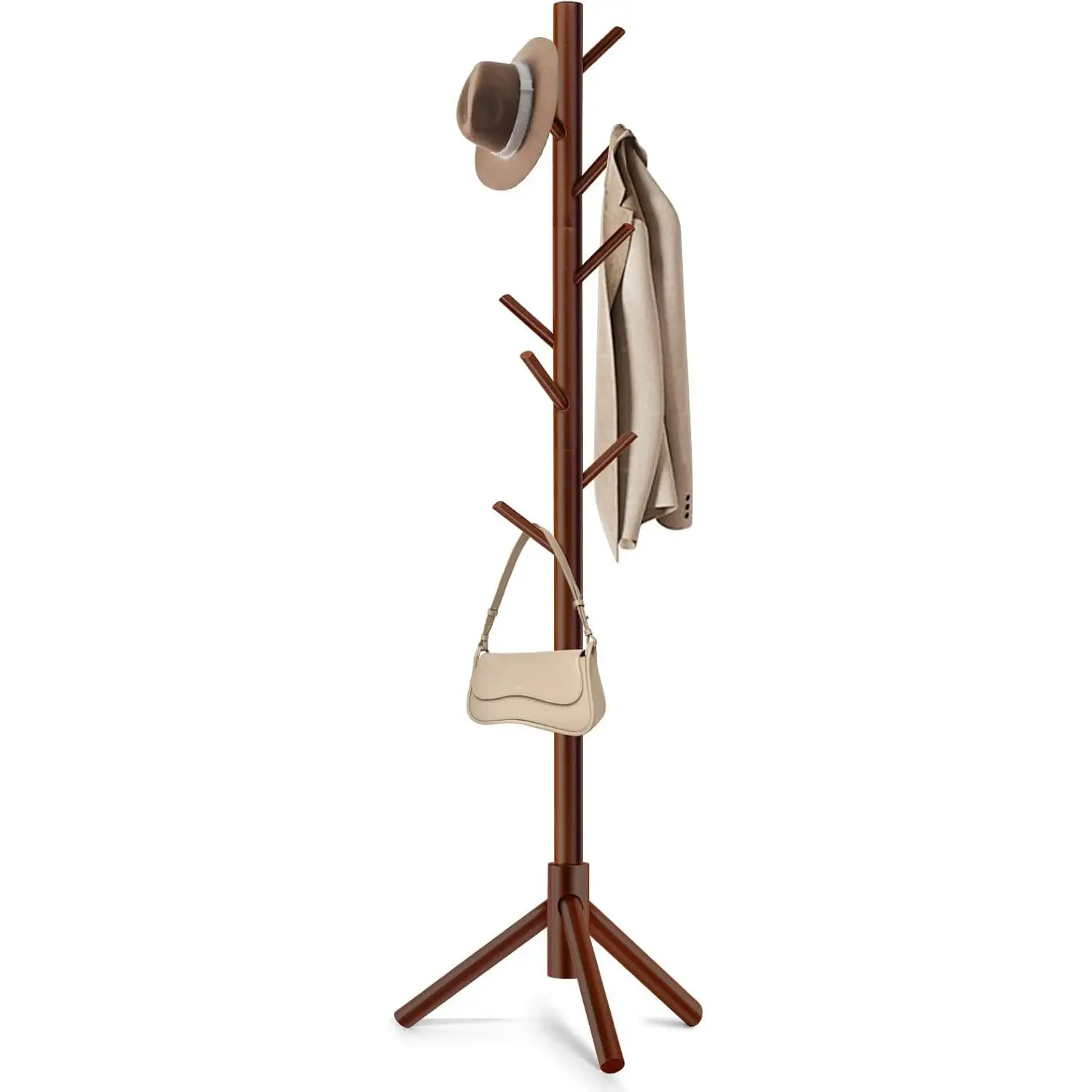 Coat Rack, Freestanding Coat Rack with 8 Hooks and 3 Adjustable Size Tree Coat Racks for Bedroom, Hallway, Entrance, Office, for Hats, Coats, Scarves, Handbags