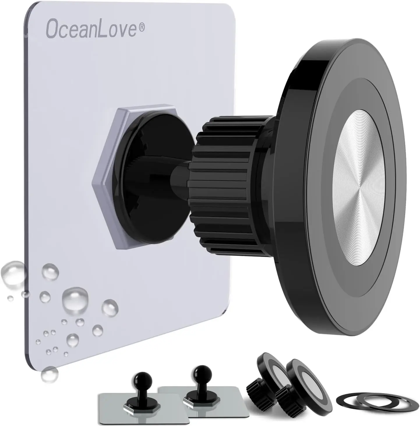 OCEANLOVE for MagSafe Wall Mount Magnetic Phone Holder, Self-Adhesive, 360 Rotatable, Waterproof, Compatible with iPhone 17/16/15/14/13/12,All Phones, Shower Mirror Car Glass Bathroom Kitchen(Black)