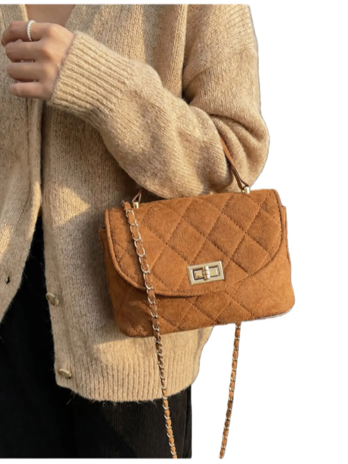 Tartan Chain Small Square Bag, Women's Fashion Shoulder Crossbody Bag, Vintage Flap Design, Elegant Choice for Autumn Winter Coats, Casual Crossbody Bag