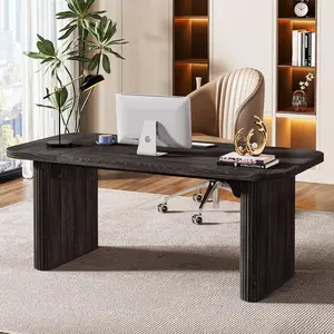 LITTLE TREE 62-Inch Modern Executive Desk, Wood Office Desk, Large Aesthetic Computer Desk with Double Pedestal, Workstation for Home Office