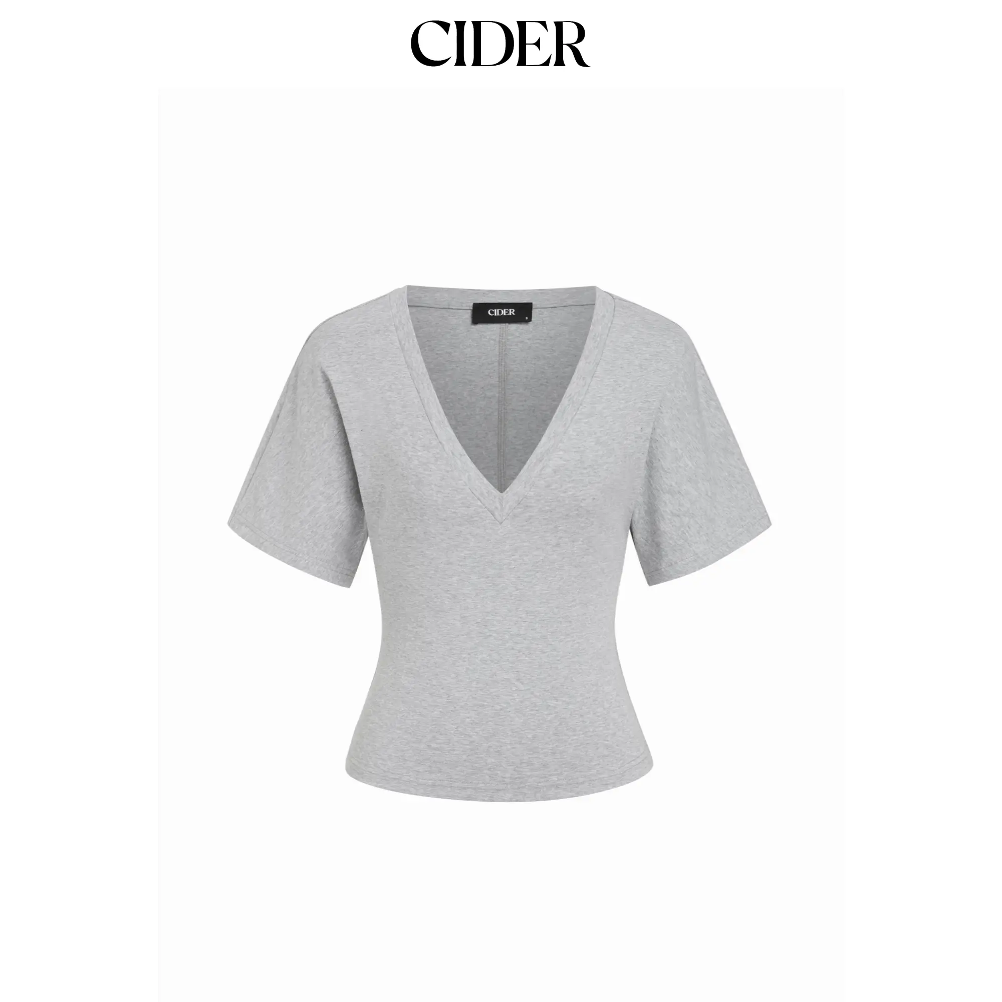 Cider Cotton-blend High Stretch V-neck Short Sleeve Tee, Shortsleeve, Fitted, Elastane, Knit, Wardrobe Staples, Plain, Normal Type, Basic, Casual, Tops