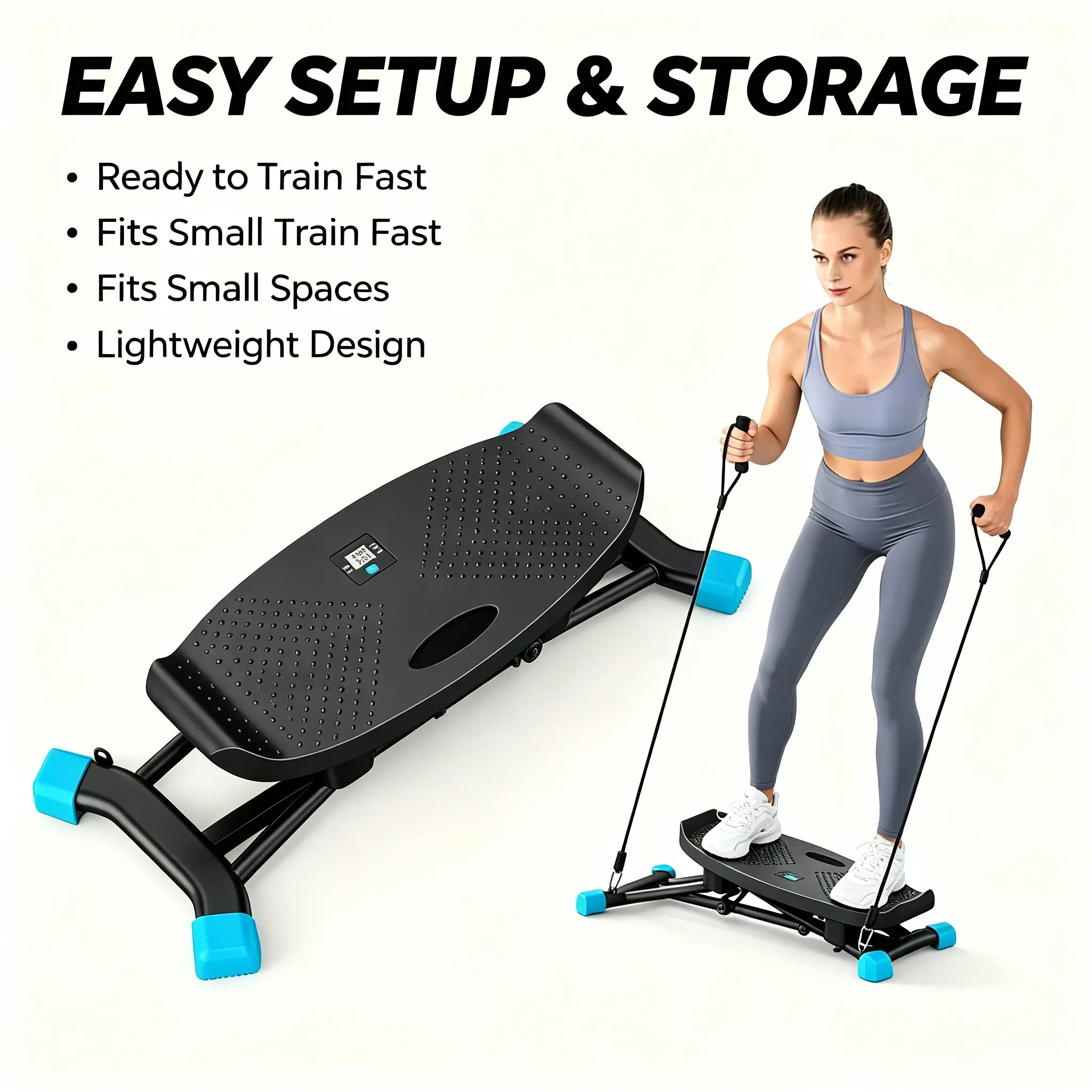 Indoor Ski Simulator Home Workout Trainer, Silent Portable Ski Machine with LCD Tracking Monitor, Adjustable Resistance Pull Ropes, Low Impact Fitness Equipment for Full Body Core & Leg Training, Compact Space Saving Design