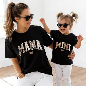 Mama and Mini Matching Shirts, Mama and Mini Gold Leopard T-Shirt, Mothers Day Gift, Mommy And Me Matching Shirts, Mama Kid Matching Shirt Casual American Short Sleeve girly tops girl set