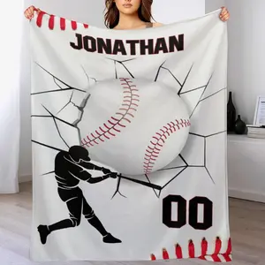 Custom Baseball Blanket with Name, Personalized Sports Team Gifts, Soft Throw Blanket for Players and Fans, Boys & Girls Gift Idea