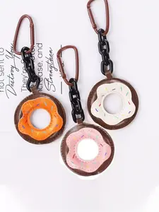 Creative Mini Cartoon Leather Food Donut Bread Keychain Pendant, Student Backpack Charm, Phone Strap, Women's Elegant Bag Accessory