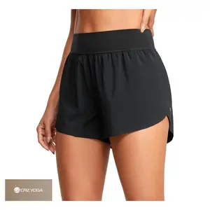 CRZ YOGA High Waisted Dolphin Athletic Running Shorts for Women 3" High Split Comfy Mesh Liner for Gym Workout Track Black