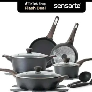 SENSARTE 14 Pcs Induction Cookware Set Nonstick Pots and Pans with Stay-Cool Handles, Non-Toxic Healthy Non Stick Kitchen Cooking Set