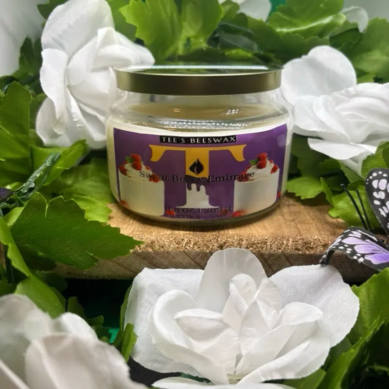 Tee's Beeswax Sweet Berry Embrace Aroma Candle 9.5 oz & 3.5 oz Black Raspberry Vanilla Scented Soy Wax Burn 30 Hours