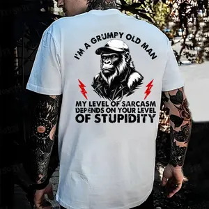 I'm A Grumpy Old Man My Level Of Sarcasm Depends On Your Level Of Stupidity Monkey T-shirt Cotton Menswear Top Tshirt Streetwear Tropical Crewneck Casual