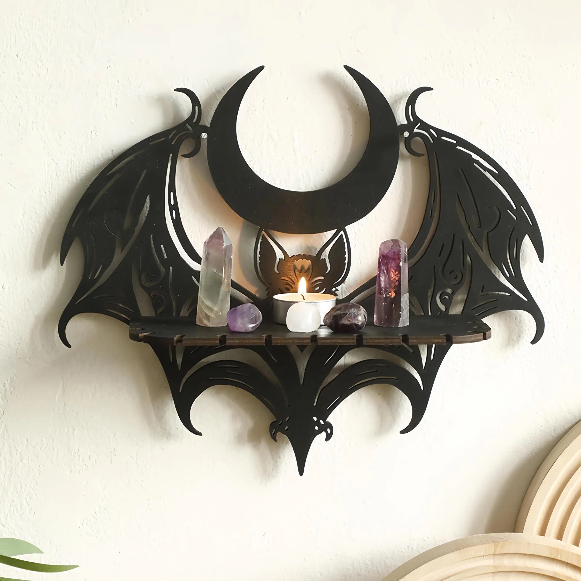 Bat Design Wall Mounted Shelf, 1 Count Halloween Themed Wall Decor Display Rack, Wall Decor for Home Living Room Bedroom, Home Decor