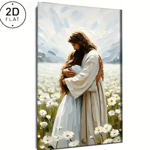 Jesus Wall Art Canvas Print - Jesus Hugging Woman Poster for Church Room Decor, Christian Artistic Home & Living, Bedroom & Office Decoration Items