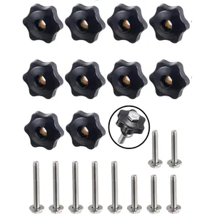 1/4"-20 T Track Knob Kit,10 Pcs Hex Thread Knob Nuts,10 Two Size Hex  with Washers, T Tracks Woodworking,T-Track Accessory for Woodworking Fixtures Fixing,Nut Diameter 38mm/1.49inch