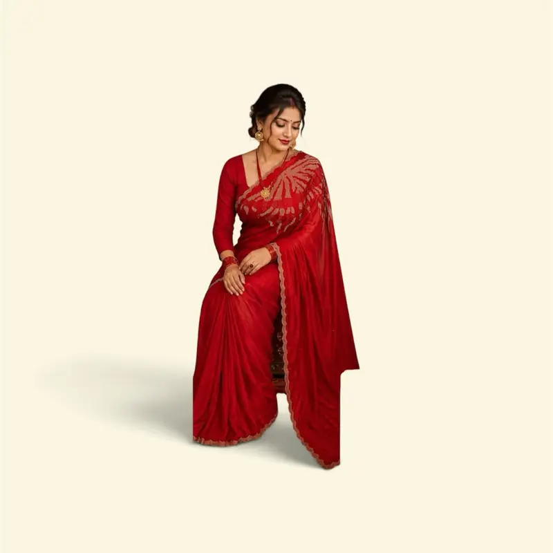 Women's Georgette Sirowski Work Saree with Perfect Picco Falls, Ideal for Teej Celebrations