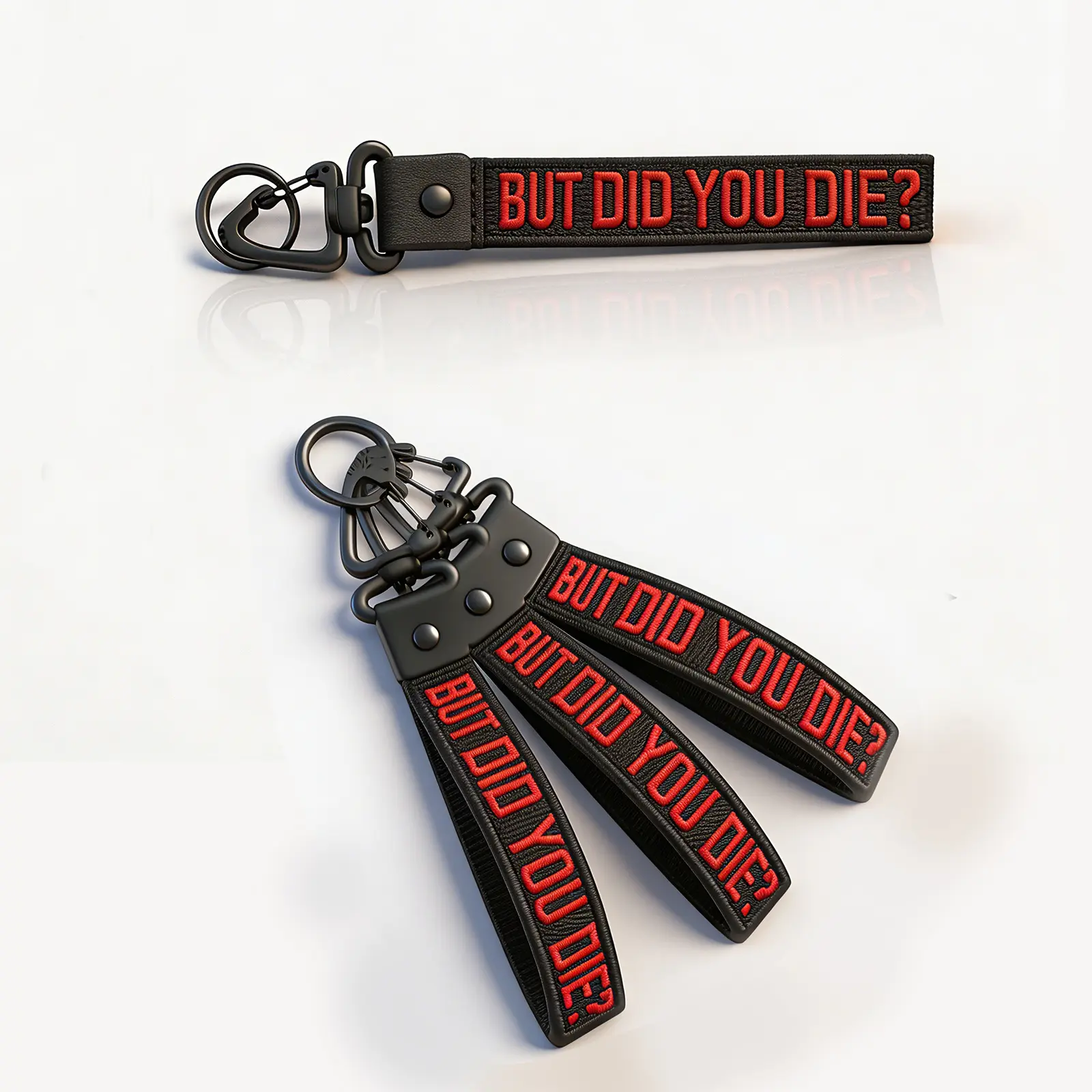 "BUT DID YOU DIE" KEY Keychains,Personalized Key Chain,Letter Pattern Keychain,Biker Gift, Gym Lover Keychain, Black Red Strap Key Tag, Heavy Duty