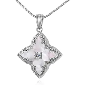 Four Leaf Clover Necklace for Women, 18K Gold Plated Mother of Pearl Pendant with Cubic Zirconia, Vintage Clover Charm Necklace for Birthday,Anniversary Day,Mother's Day,Holiday