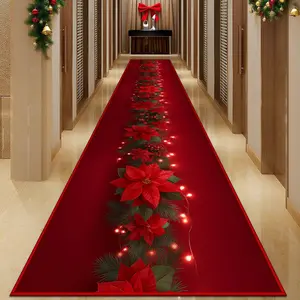 Golden Velvet Christmas Flower Carpet, Hallway Rug, Non-Fall Easy Storage Clean, Soft Comfort Home Room Mat