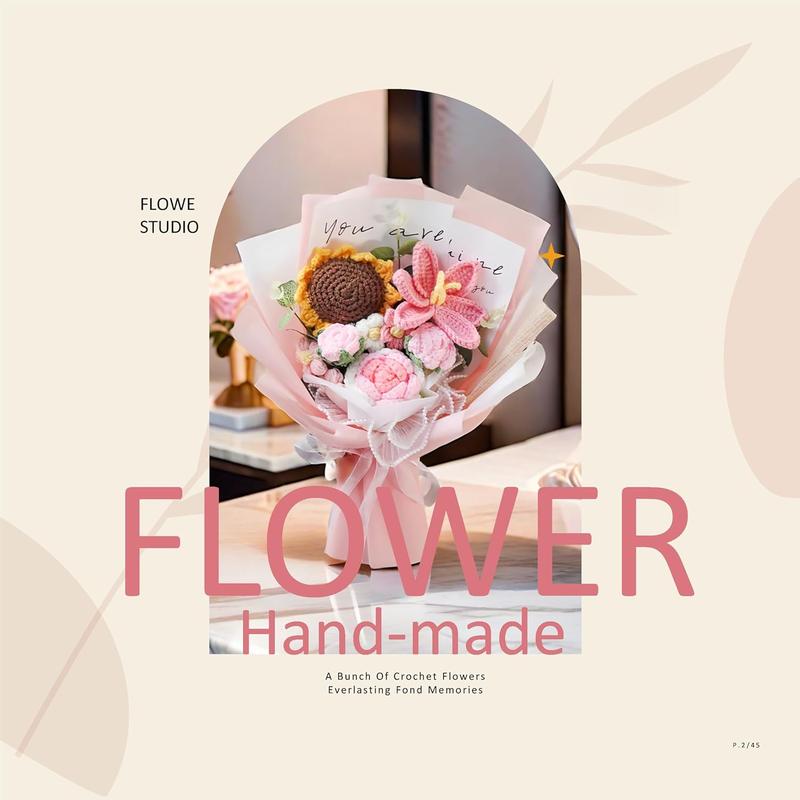 Crochet , Crochet Flower Bouquet, Crochet Sunflower,  Roses Handmade Knitted , Carnation, Preserved Flower for Mother's Day, Valentine's Day, Birthday, Graduation (Pink)