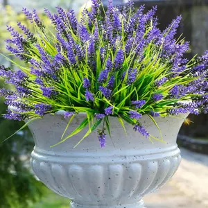 22 Pcs Artificial Outdoor Flowers UV Resistant Lavender Fake Greenery Plants Grass with Purple Flowers for Pot Decor for Window Garden Patio Hanging Planter Pathway Front Porch Artificial Flower Set (22, Purple)