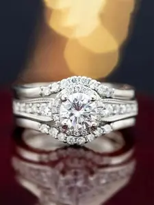 Elegant Rhinestone Decorated Tiered Layer Ring, Elegant Glittering Ring, Fashion Accessories for Women for Party, Daily Clothing Decor, Trendy Wedding Engagement Anniversary Party Jewelry Gifts, Double Finger Ring