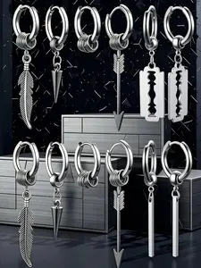 Fashion Punk Stainless Steel Earrings Set, 6 Pairs, Various Styles, Suitable for Daily Use or Parties, Perfect Gift for Friends and Family