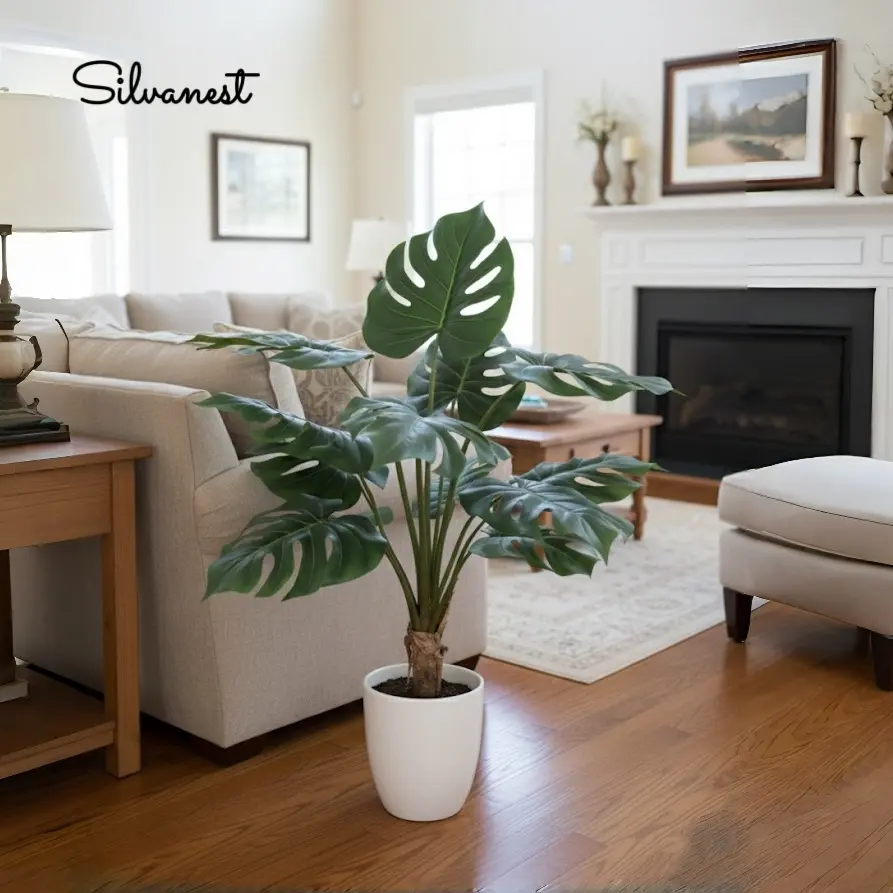 【Summer Deal】Silvanest 36in Minimalist Decorative Plastic Tropical Artificial Monstera Deliciosa Plant - Realistic Faux Swiss Cheese Plant for Living Room, Pot, Home Decor