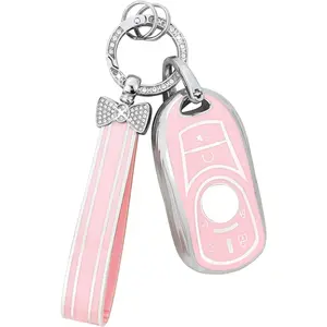 Key Fob Cover for Buick Bling Keychain Envista Encore GX Enclave Envision LaCrosse Regal TourX Accessories Pink 6 Button Car Remote Keys Shell Case Girly Female Cute TPU