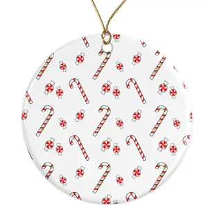 Candy Cane Ornament, Peppermint Christmas Decoration, Festive Holiday Decor, Sweet Treat Ornament, Holiday Ornament Ceramic Ornament - 3 Inch Christmas Tree Round Ornament - Xmas Holiday Decor - String Included - ORNW0257