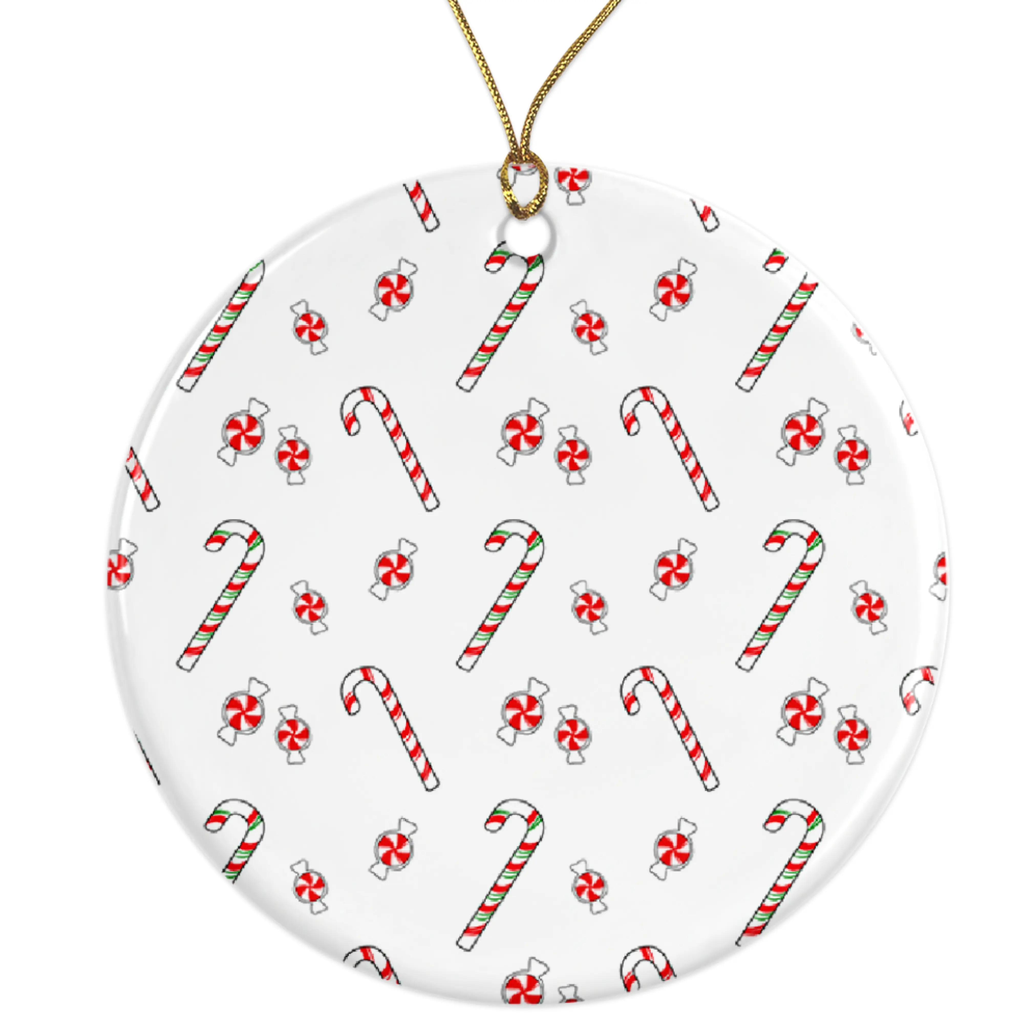 Candy Cane Ornament, Peppermint Christmas Decoration, Festive Holiday Decor, Sweet Treat Ornament, Holiday Ornament Ceramic Ornament - 3 Inch Christmas Tree Round Ornament - Xmas Holiday Decor - String Included - ORNW0257