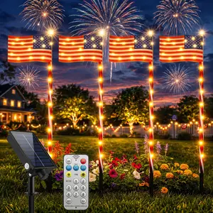 Avatar Controls 4th of July Decorations Outdoor American Flag Lights, 4-in-1 Flag Light Sets with 8 Lighting Modes,Timer,Dimmable,Waterproof Outdoor Solar Flag Lights for Memorial Day Decorations  Independence Day Pathway Garden Yard tiktokshopspringglowu