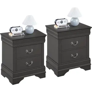 Fully-Assembled Nightstands Set of 2, 2-Drawer Nightstands Large Classic Bedside Tables with Storage, Wooden Painted Storage Cabinet for Bedroom, 21.5″L×16″W×24.5″H, Rustic GraySolid wood bedroom double bed master bedroom bedside table modern simple