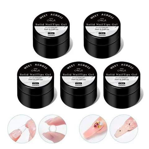 Solid Nail Tips Gel Set, 5 Counts/set Nail Art Polish Gel Set, Clear Nail Gel Set Nail Glue for DIY Manicure, Nail Extension Gel, False Nail Gels
