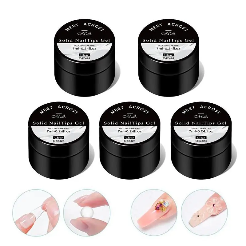 Solid Nail Tips Gel Set, 5 Counts/set Nail Art Polish Gel Set, Clear Nail Gel Set Nail Glue for DIY Manicure, Nail Extension Gel, False Nail Gels