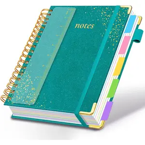 Hardcover Spiral Notebook with Removable Dividers & Tabs, 8"x10" 5 Subject Notebooks for Work, 300 Pages College Ruled Notebook, B5 Sparkle Lined Journal for Women Girls Note-Taking (Cyan)