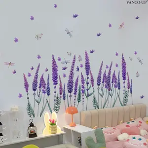 A (30*60cm) lavender flower, butterfly and dragonfly flat Decorative wall sticker for home decoration and beautification, M20452