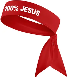 100% Jesus Headband - Red 100 Percent Jesus Sports Head Tie Headband Soccer Fútbol Football White Black Gold Athletics Fitness Stretch Sweatband Ninja Tie Bandana - B3 U ATHLETICS