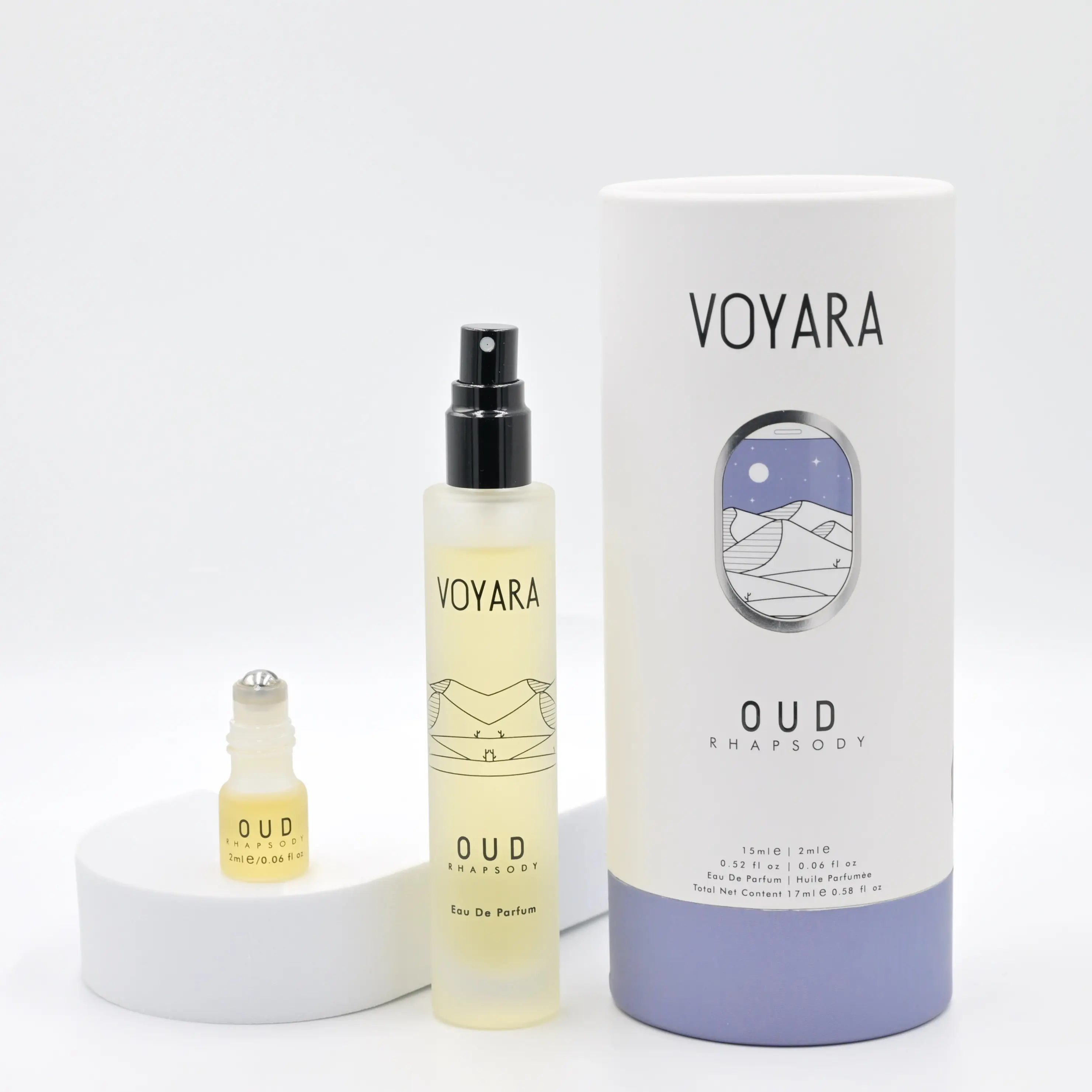 Voyara Oud Rhapsody Travel Size Perfume Combo 15ml Eau de Parfum + 2ml Roll On Layerable Fragrance with Lavender Oud & Musk Long Lasting Unisex Travel Friendly