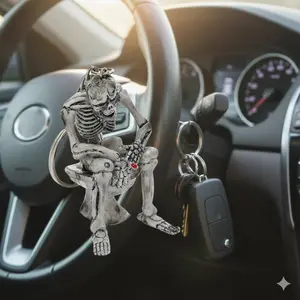 Zinc Alloy Skull Toilet Keychain | Novelty Gag Keyring for Men | Unique Car Key Holder Accessory | Mini Gift Keychain for Car Keys | Funny Skeleton Keyring | Cool Keychain Fob for Auto Enthusiasts