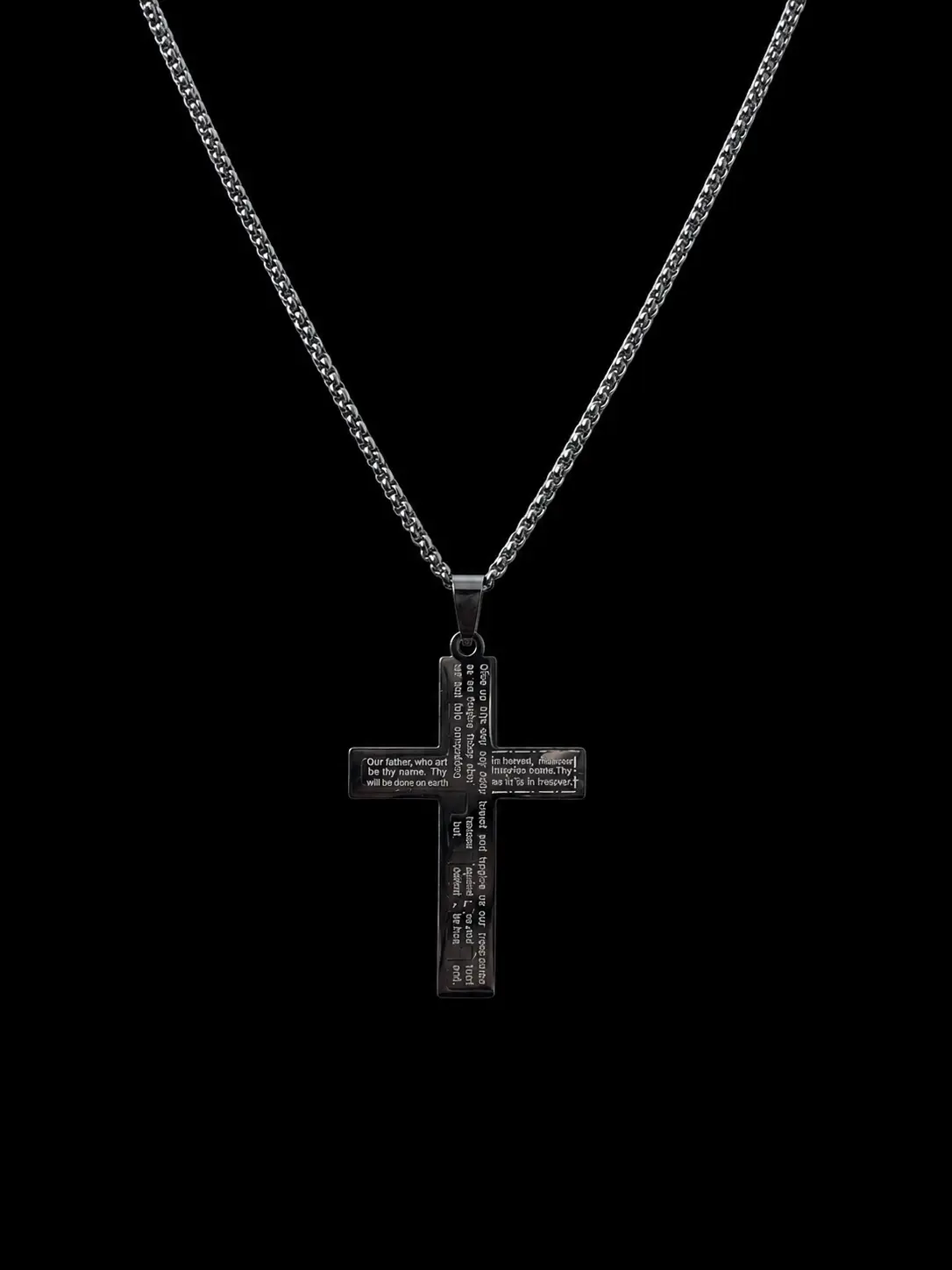 Lord’s Prayer Cross Necklace for Men, Stainless Steel 5Cm × 3.2Cm Cross-Shape Pendant, 60cm Chain, Approx. 21g Christian Look Religious Jewelry Gift for Daily Wear elegant