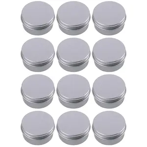 12 Pack 0.5 Ounce Aluminum Tin Jar Refillable Containers 15 ml Aluminum Screw Lid Round Tin Container Bottle for Cosmetic,Lip Balm, Cream
